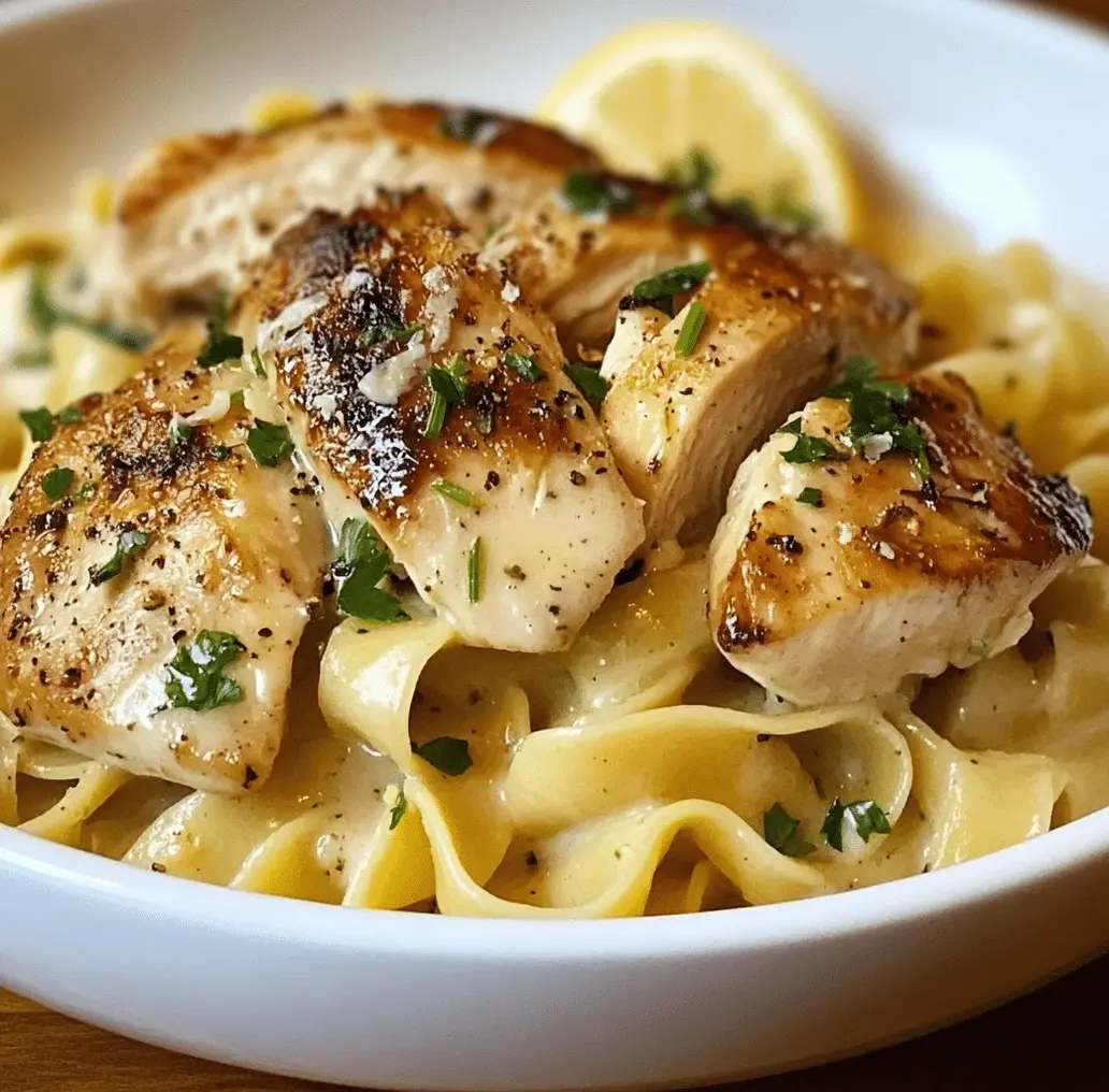 A delicious plate of chicken with buttered noodles.
