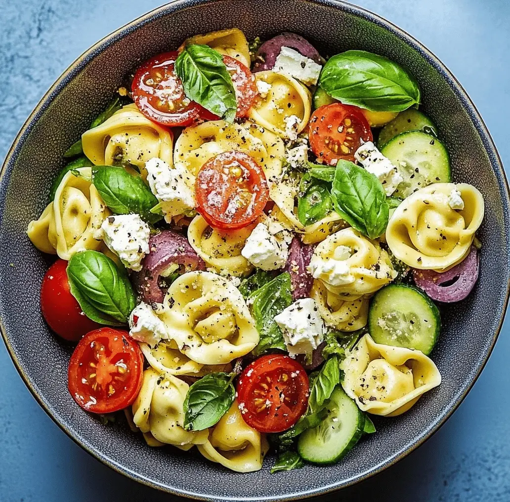Vibrant ingredients for Fresh Summer Tortellini Salad, showcasing colorful tortellini and fresh veggies