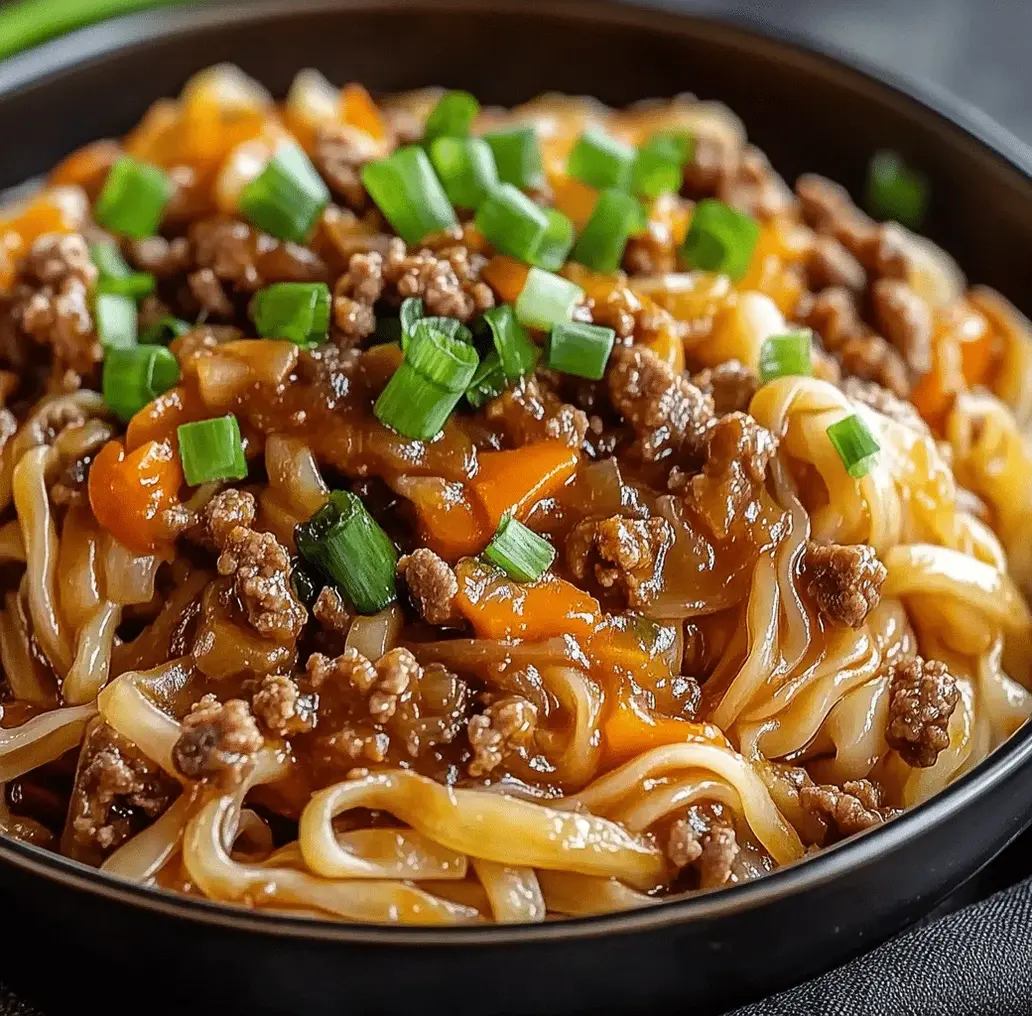 Mongolian Ground Beef Noodles preparation