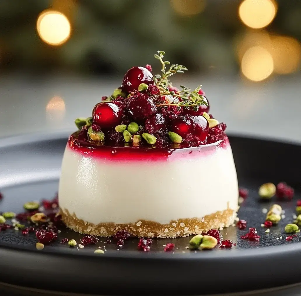 Delicious Cranberry & Pistachio Cheesecake Domes assembled and ready to serve.
