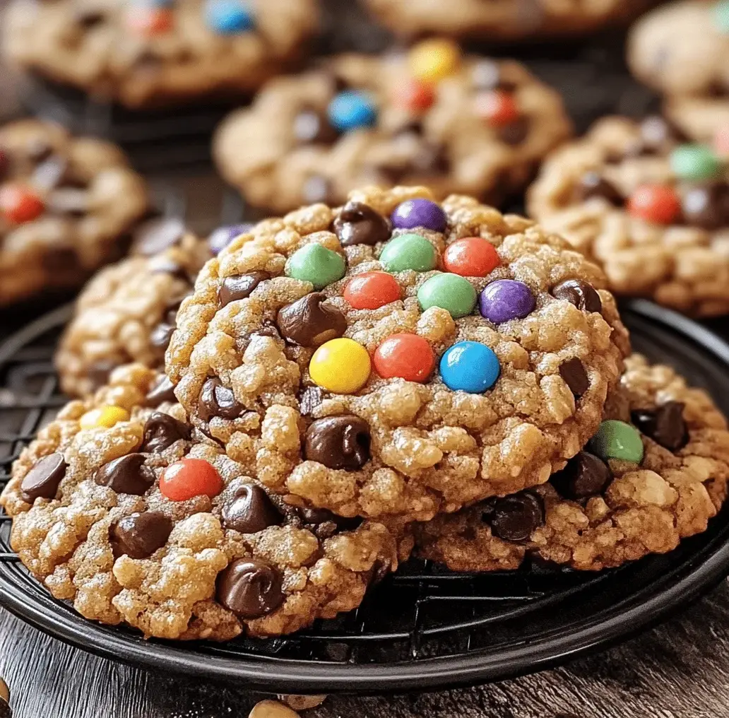 A close-up shot of crispy rice chocolate chip cookies on a cooling rack, showing the texture of the cookies.