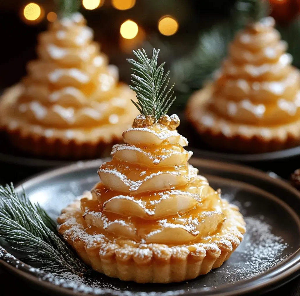 Close up of a Caramel Apple & Brie Christmas Tree Tartlet with caramel drizzle