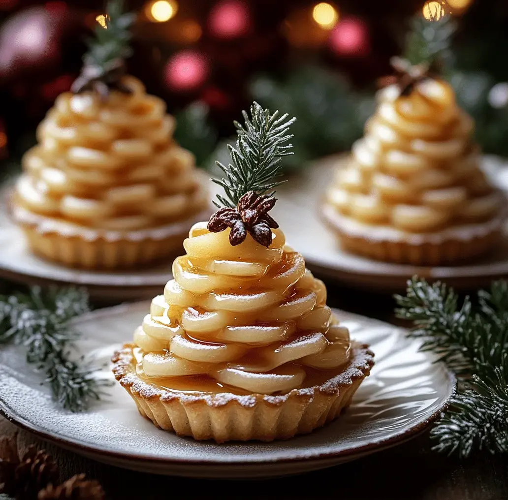 Delightful Caramel Apple & Brie Christmas Tree Tartlets arranged beautifully