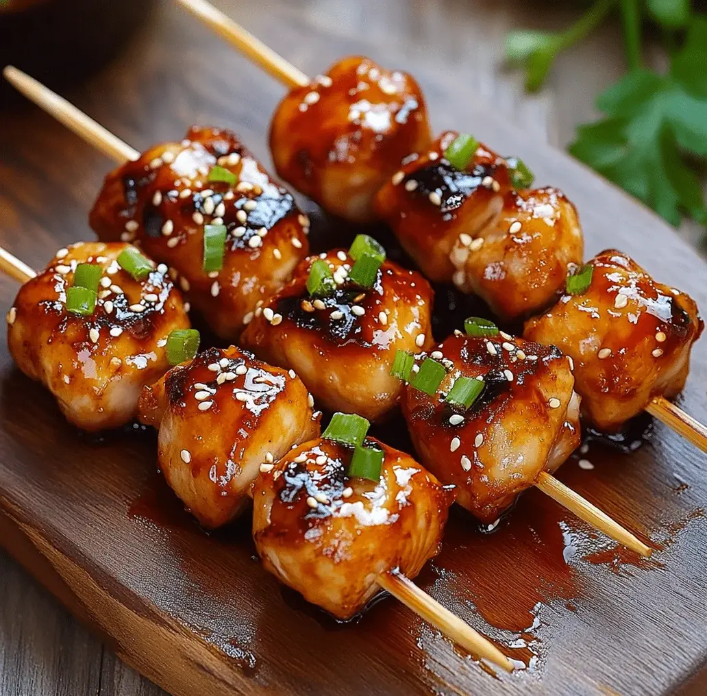 Preparing honey garlic chicken skewers with fresh ingredients