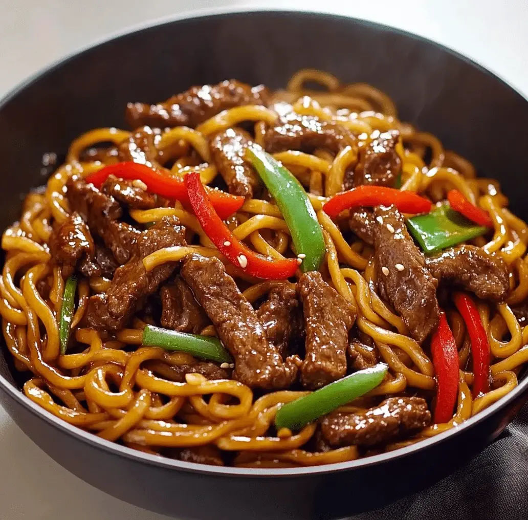 Mongolian Beef Noodles with Scallions