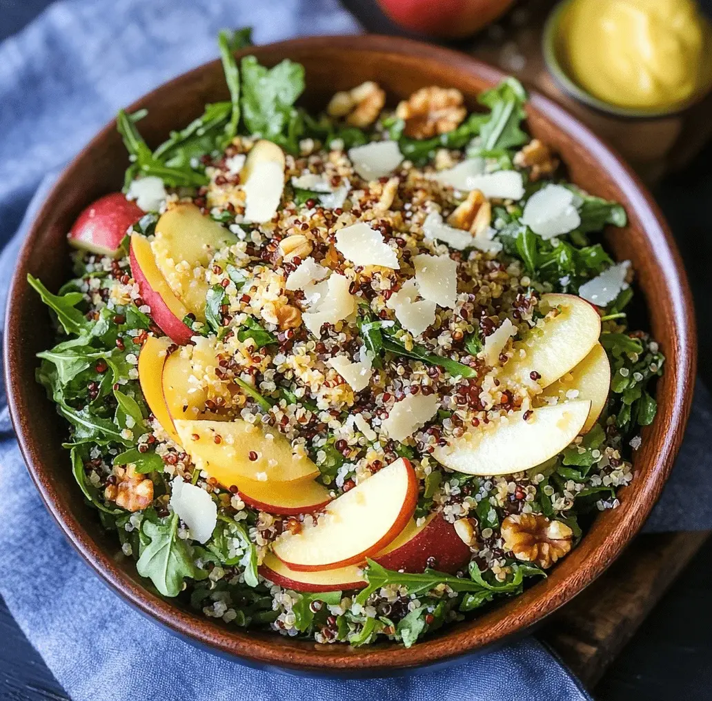 A close-up of the Honey Mustard Quinoa Apple Salad, highlighting the textures and vibrant colors.