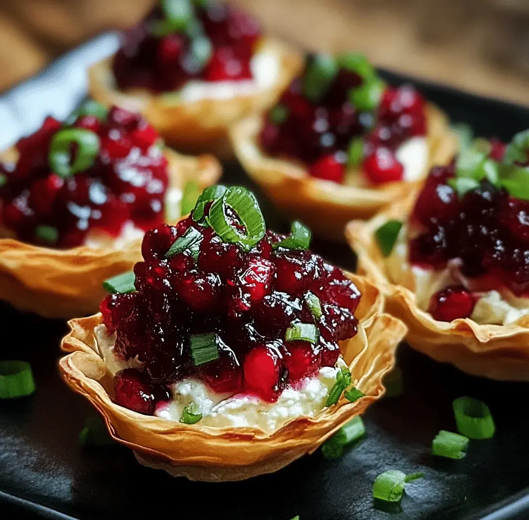 Close-up of Cranberry Jalapeño Dip Tarts with toppings