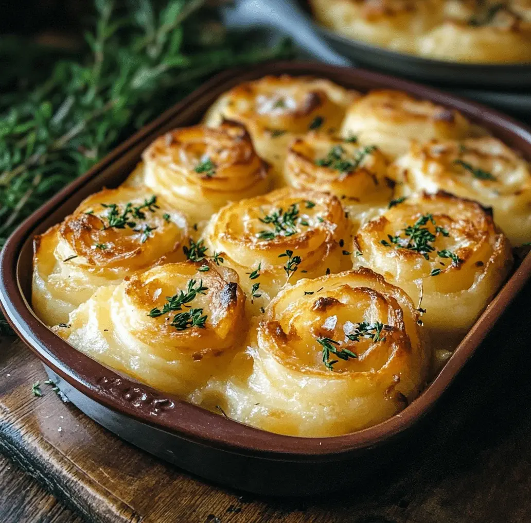 A serving of Elegant Duchess Potatoes on a festive plate, garnished with fresh herbs.