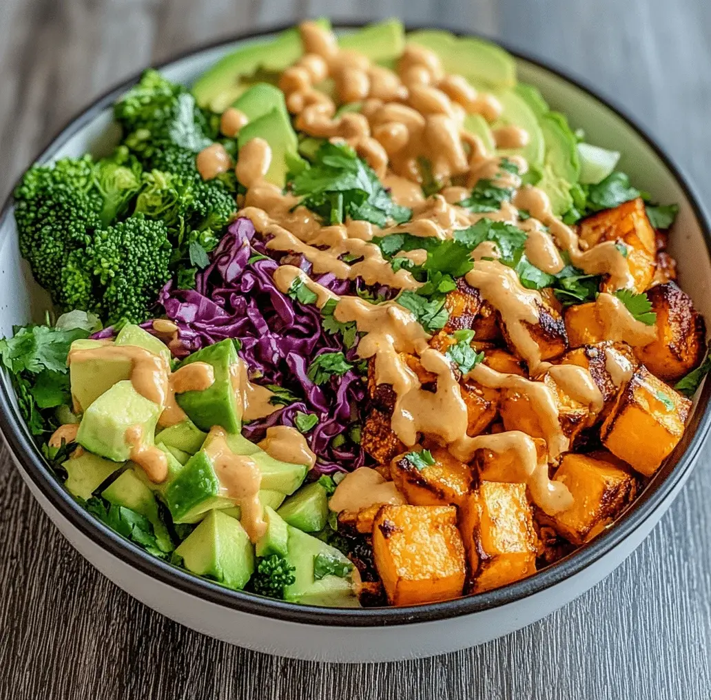 Thai Peanut Sweet Potato Buddha Bowl with vibrant ingredients.