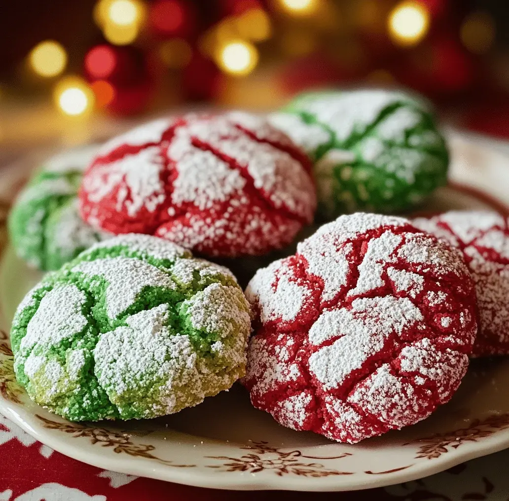 A close-up of a Christmas Crinkle Cookie showing the distinct crackled texture.
