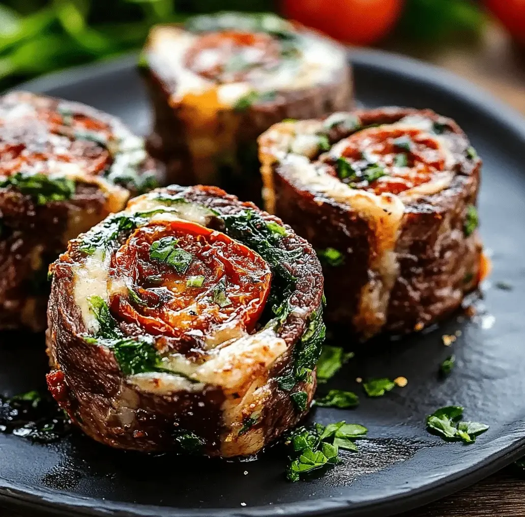 Flank steak prepared for rolling with spinach and sun-dried tomatoes