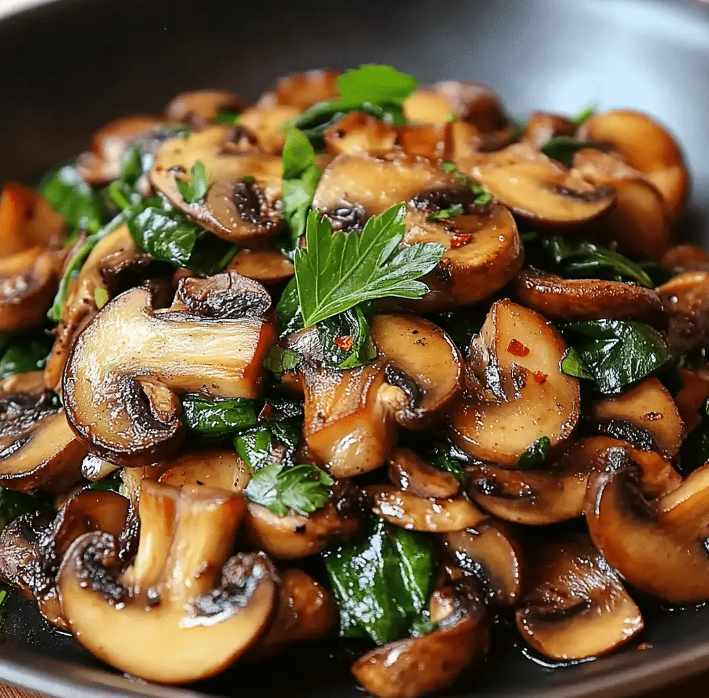 Sautéed Mushrooms with Spinach served as a side dish