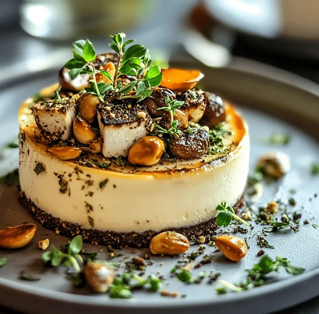 Pistachio and Mushroom Cheesecake - A beautiful slice revealing layers of creamy filling and speckles of green from pistachios.