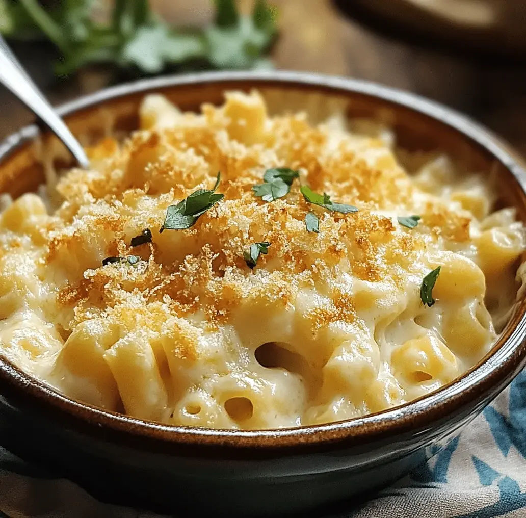 Delicious looking bowl of Creamy Poblano Gouda Mac and Cheese