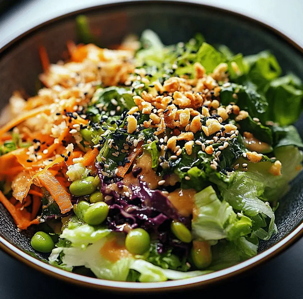 A colorful Miso Crunch Salad in a bowl, showcasing vibrant vegetables and a creamy dressing.