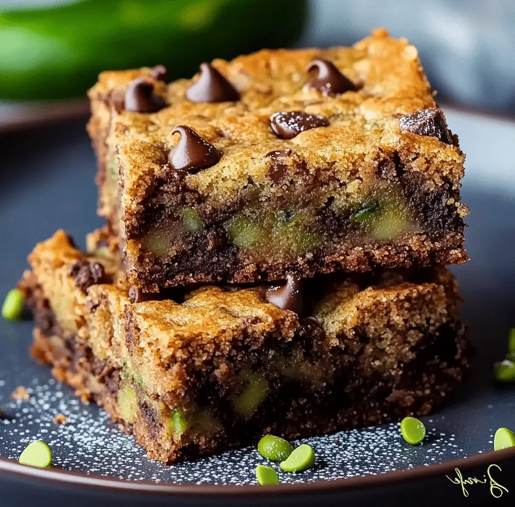Close-up of Chocolate Chip Zucchini Bars being cut