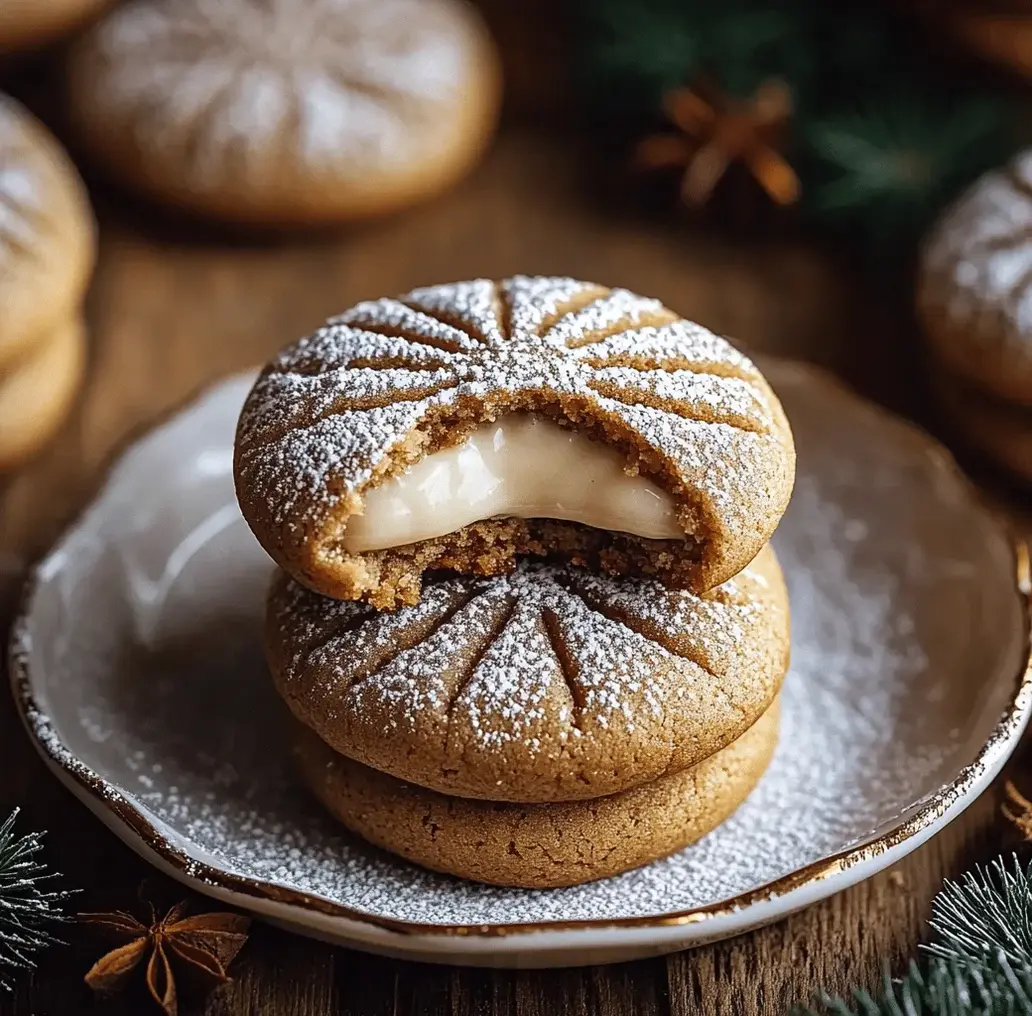 Gingerbread Cheesecake Cookies on a baking sheet, showcasing the cheesecake swirl.