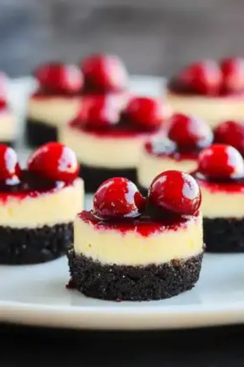 Mini Cheesecakes with Maraschino Cherry Topping