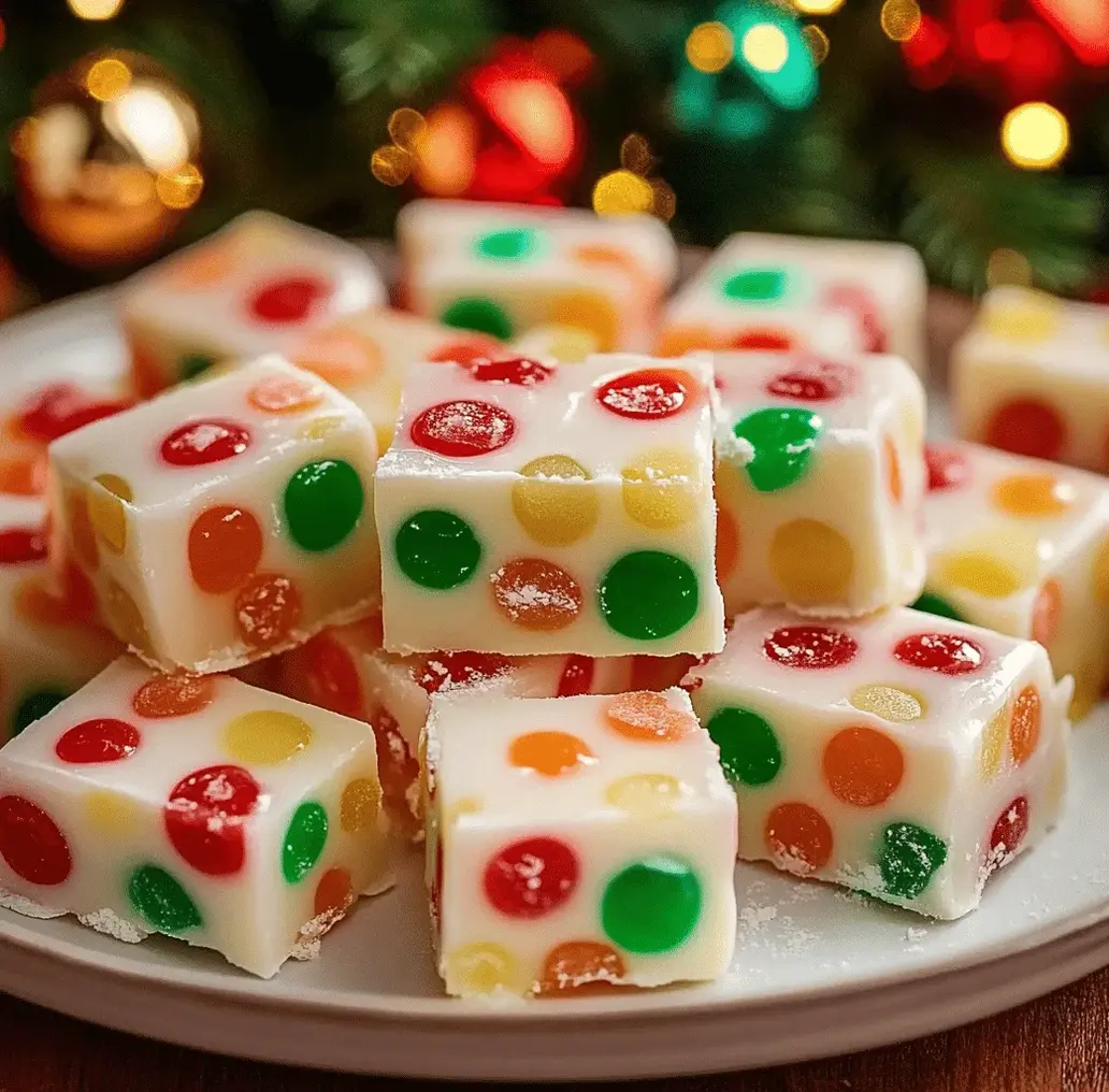 Cut pieces of Christmas gumdrop nougat candy