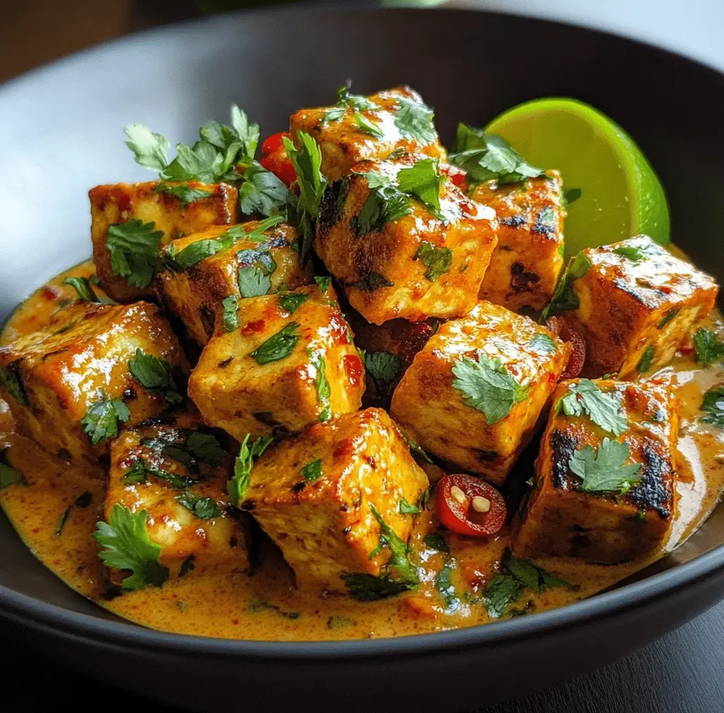 Spicy Tofu with Creamy Coconut Sauce Plated