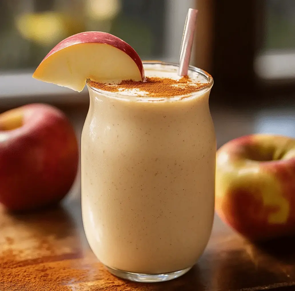 Ingredients for apple pie smoothie laid out on a counter