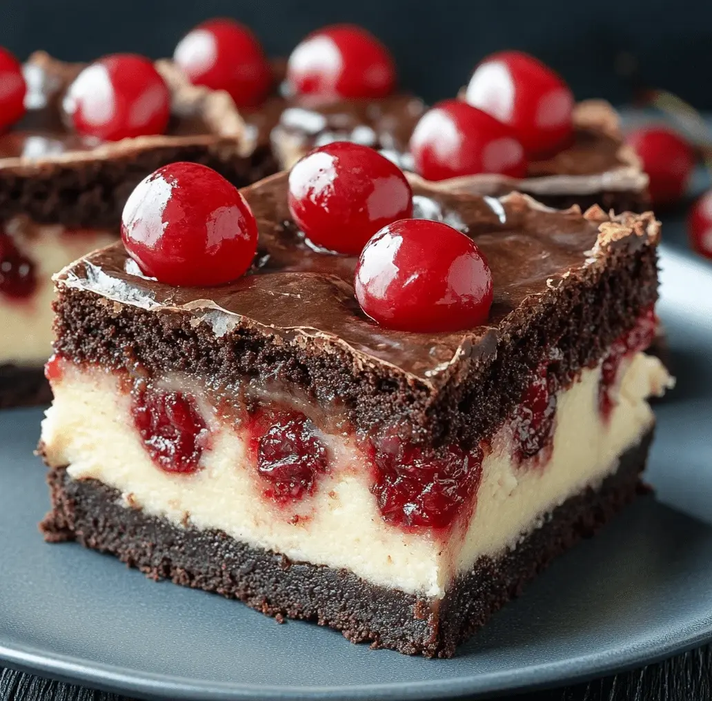 Close-up of Decadent Cherry Cheesecake Brownies Bars showing the swirl.