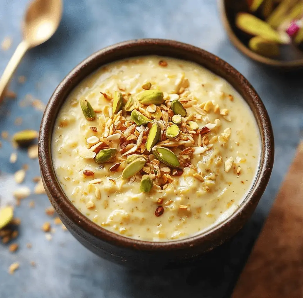 Overnight oats being topped with various Indian-inspired garnishes.
