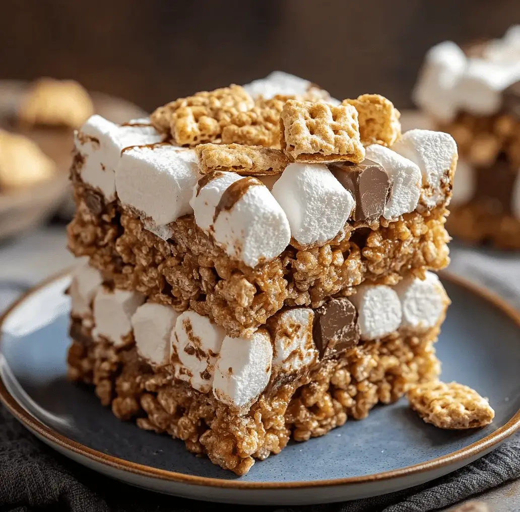 A pan of S'mores Rice Krispie Treats ready to be cut