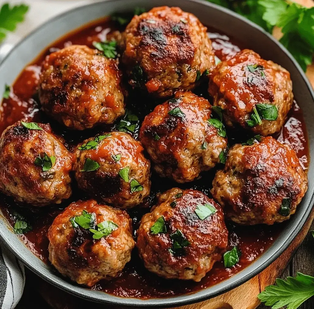 Delicious homemade Italian meatballs in a pan