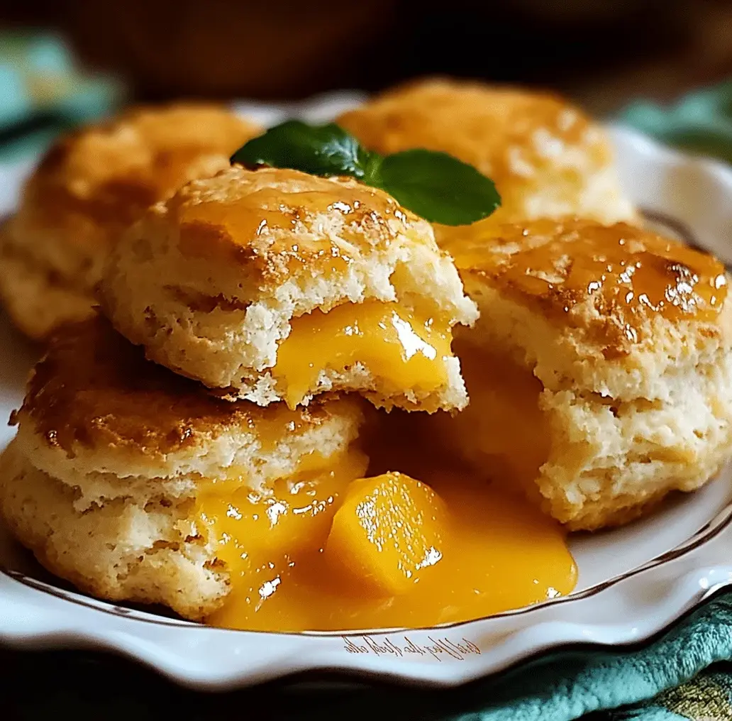 Delicious Peach Butter Swim Biscuits being prepared in a baking dish.