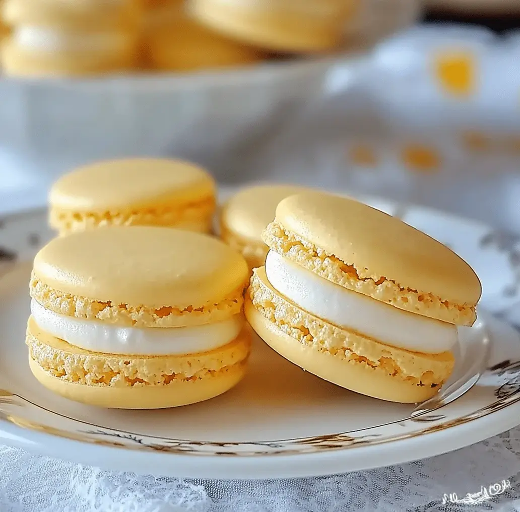 Assorted lemon macarons beautifully arranged on a plate