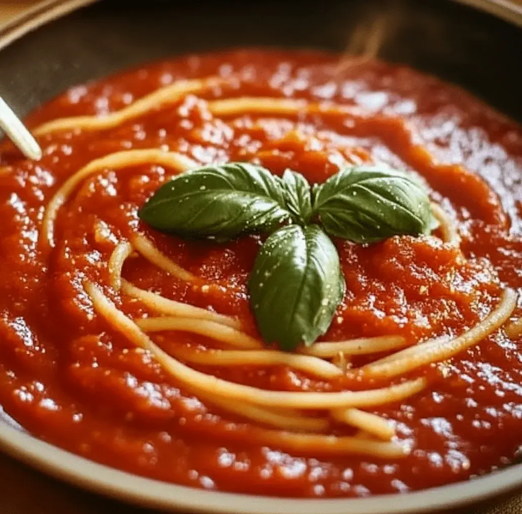 A serving of pasta topped with Italian Sunday Sauce and meatballs.