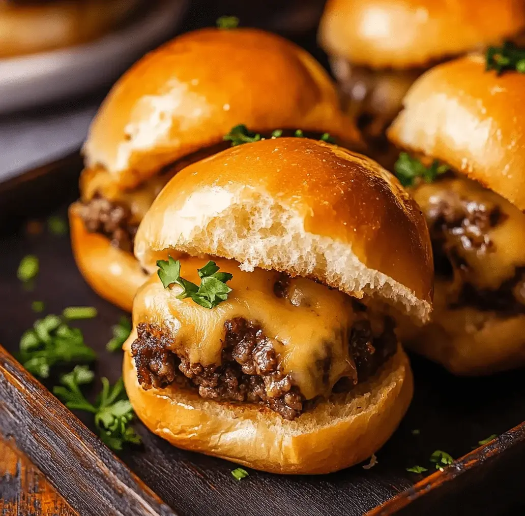 A close-up of a chopped cheeseburger being assembled with all the fixings.