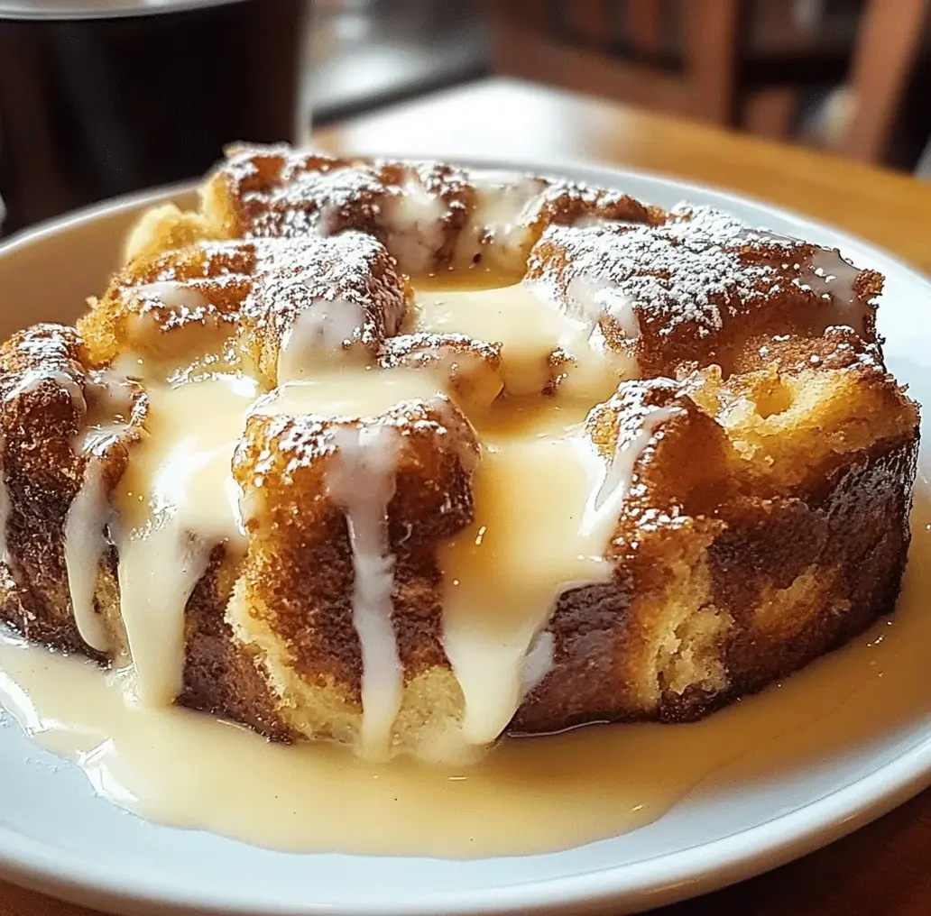 Cinnamon Roll Bread Pudding in a baking dish, golden brown and delicious.