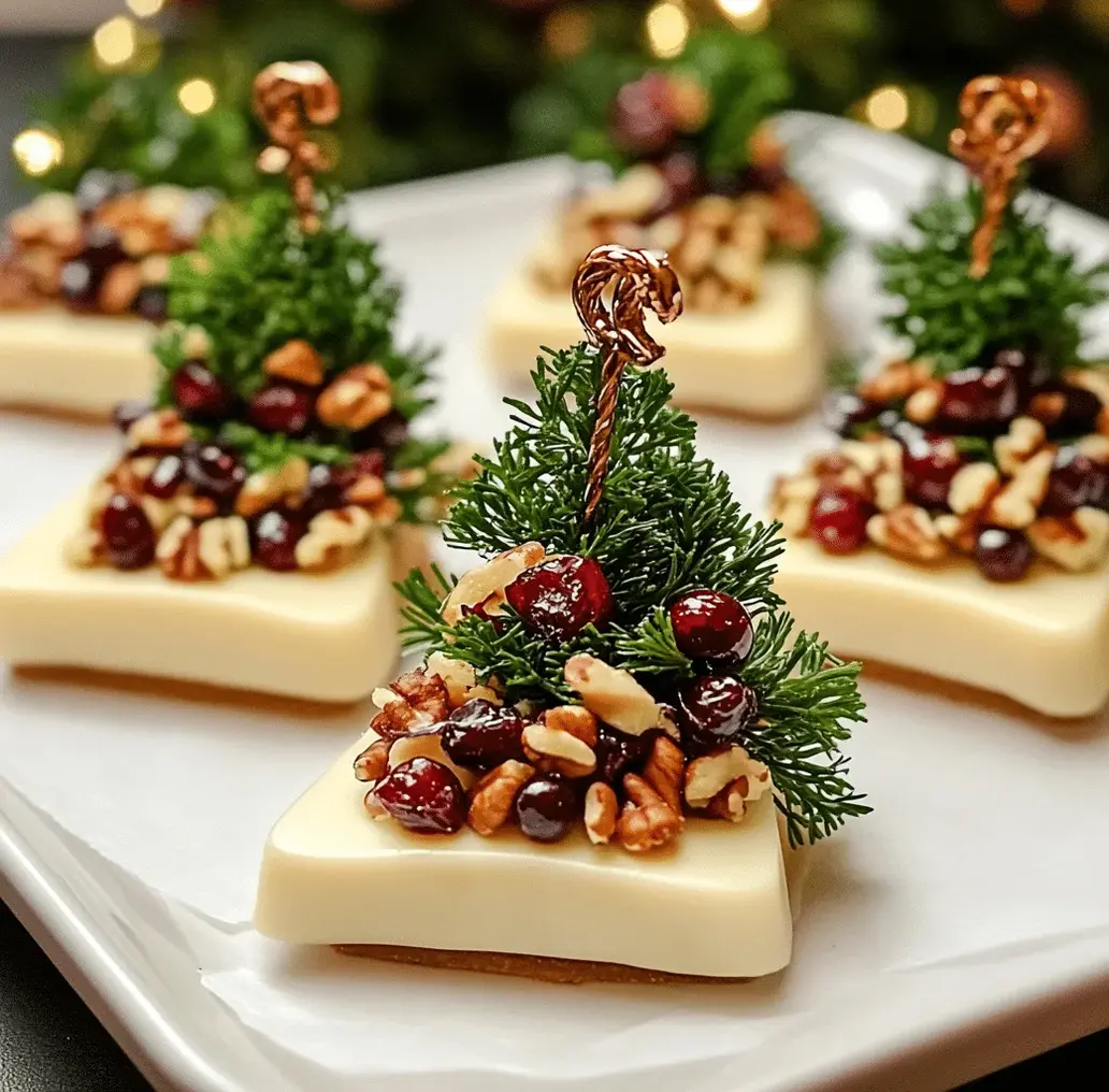 Close up of a Mini Christmas Tree Brie Bite with toppings