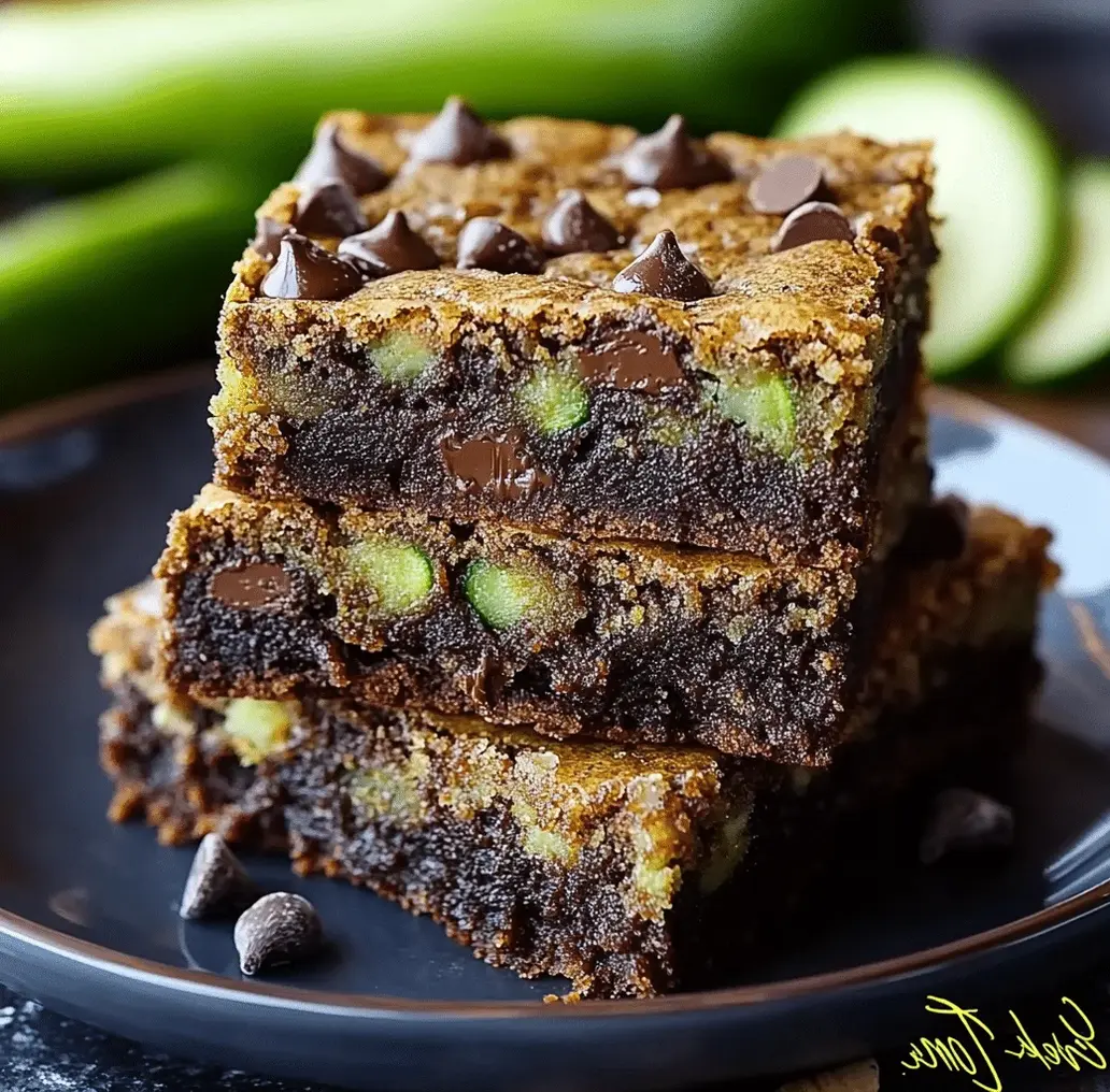 Delicious Chocolate Chip Zucchini Bars on a cooling rack
