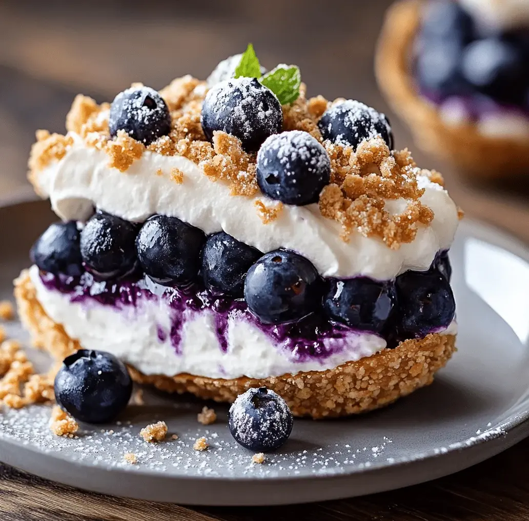 Deliciously assembled blueberry cheesecake taco shells with a dollop of whipped cream.