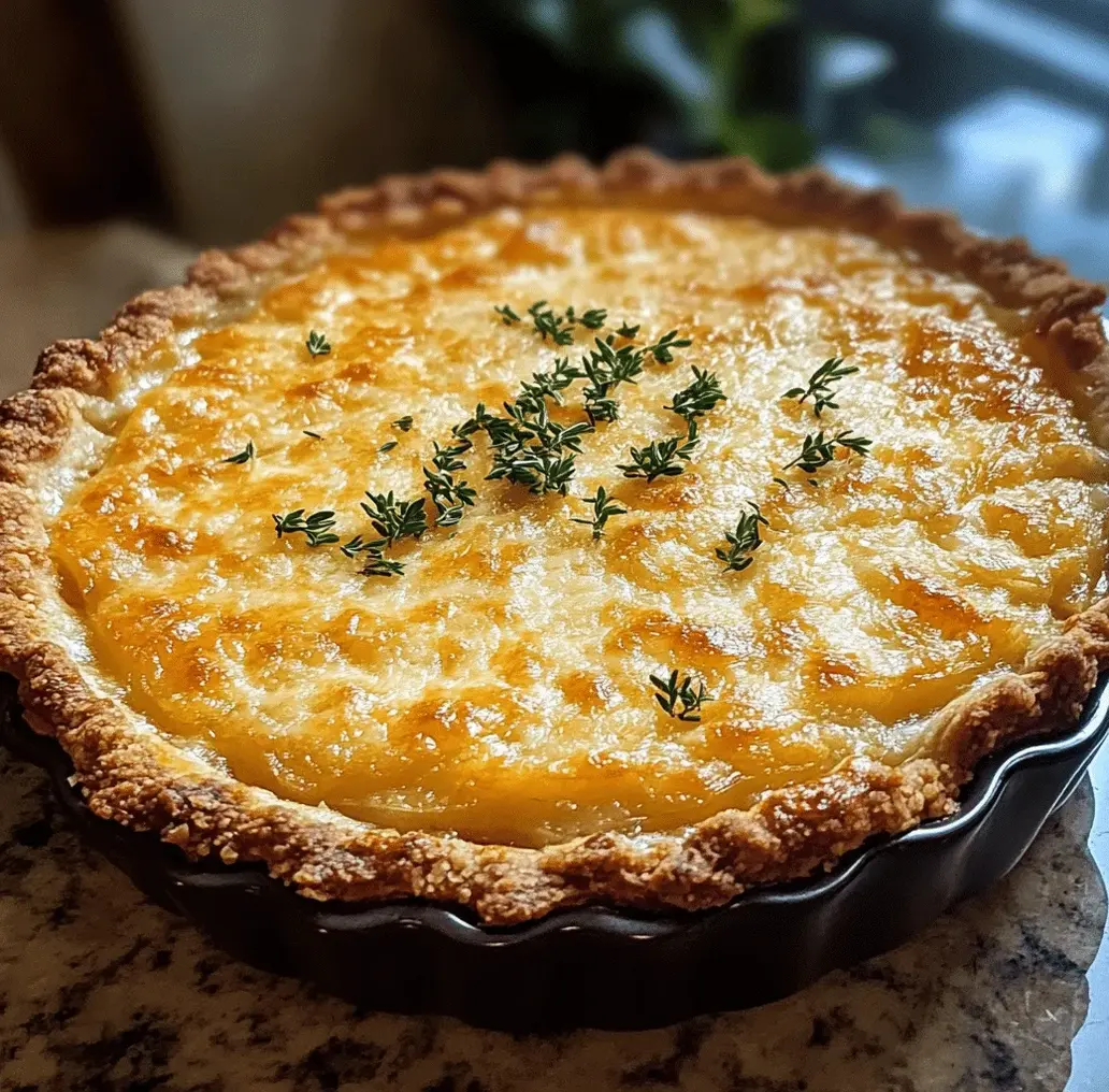 Whole Cheddar Vidalia Onion Pie on a cooling rack, ready to be served.