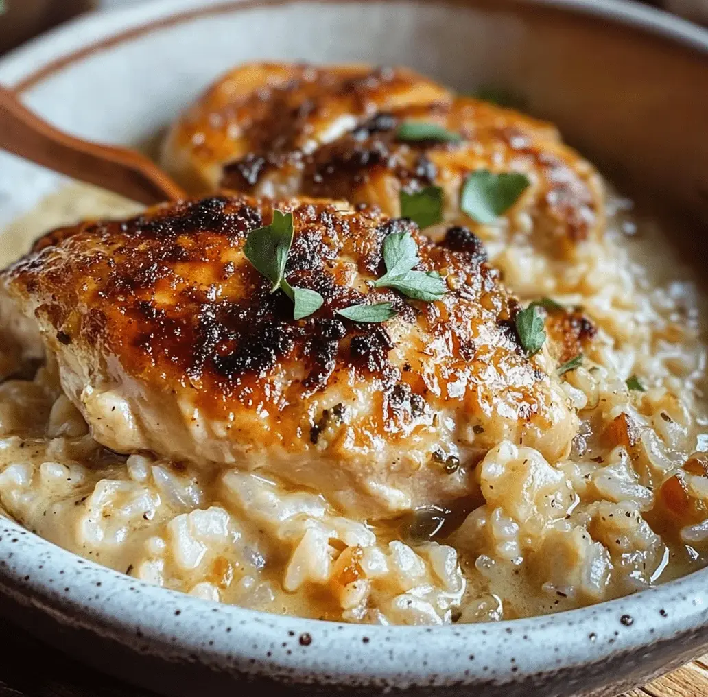 Close-up of a spoonful of creamy chicken and rice casserole being taken from the dish.
