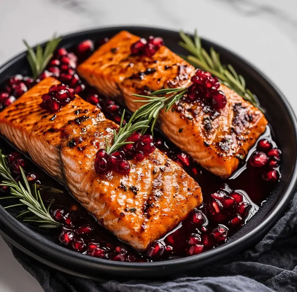 Festive Christmas Salmon with Pomegranate Glaze ready to be served