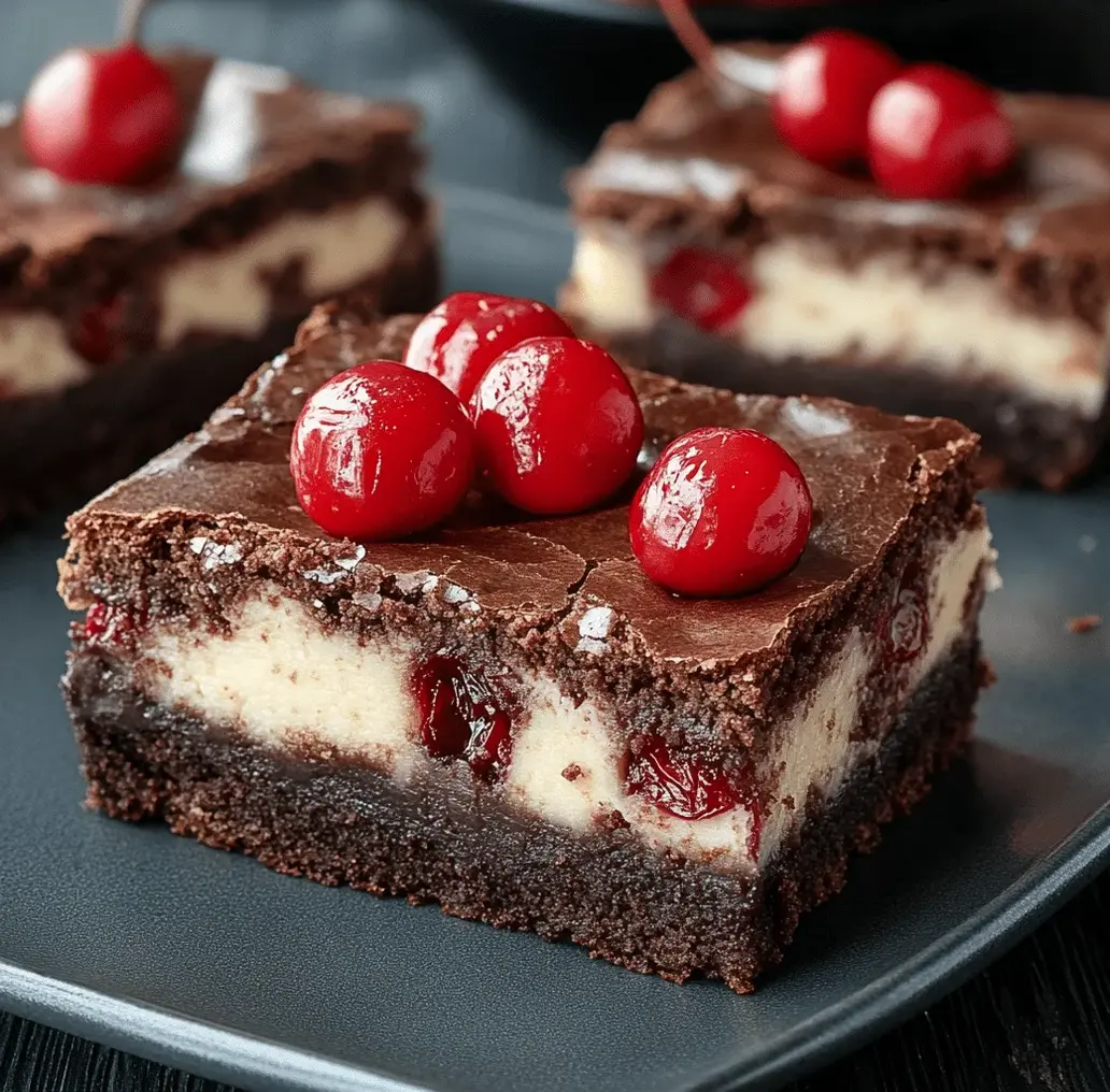 Decadent Cherry Cheesecake Brownies Bars ready to be cut.